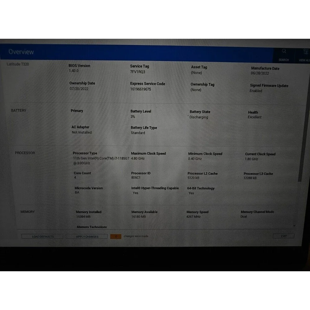 Dell Latitude 7320 i7-1185G7 16GB 3.00GHz 256GB SSD Win 11
